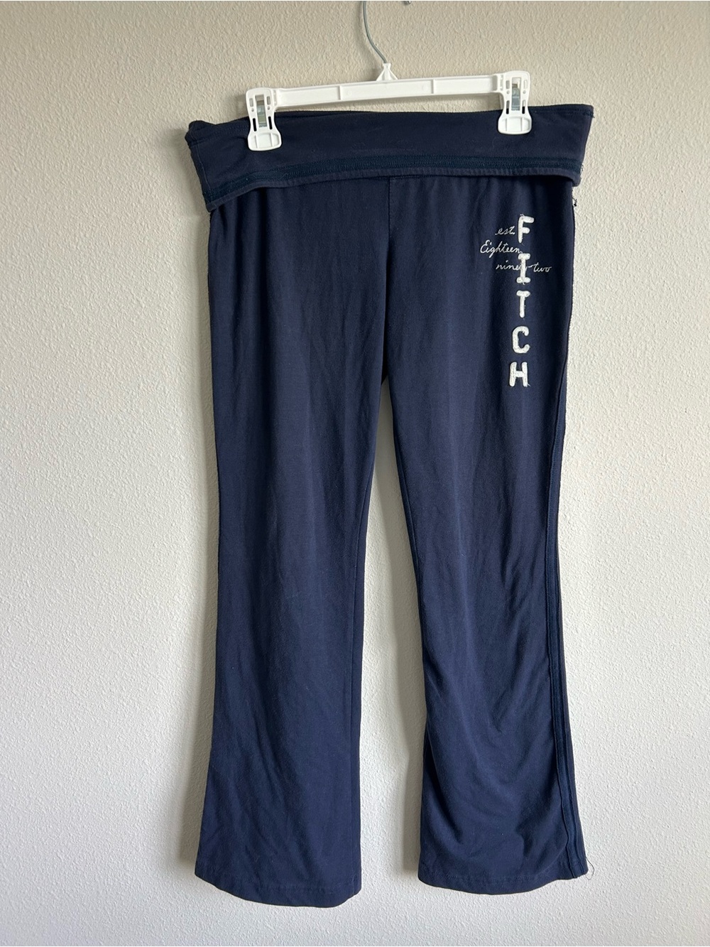 Abercrombie & Fitch Navy Fold-Over Waist Straight Leg Pants with Side Logo